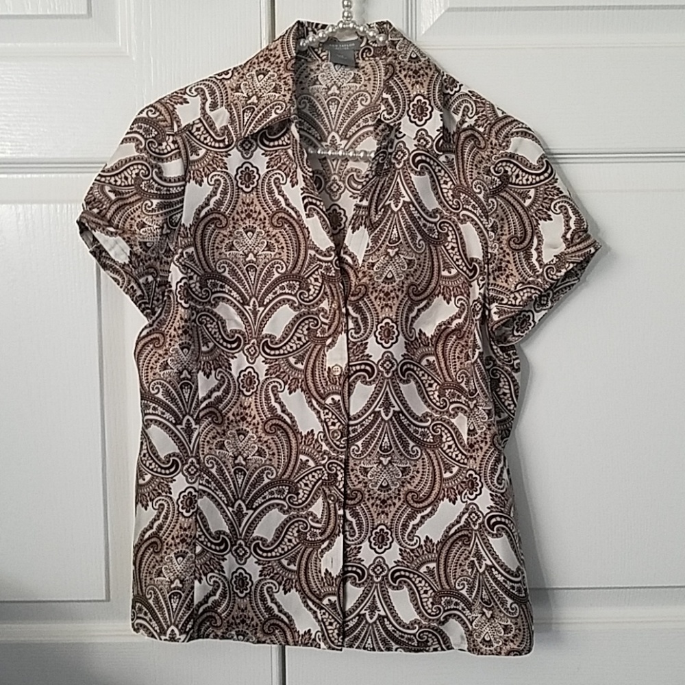 Ann Taylor Silk Paisley top 🌸brown/cream prints